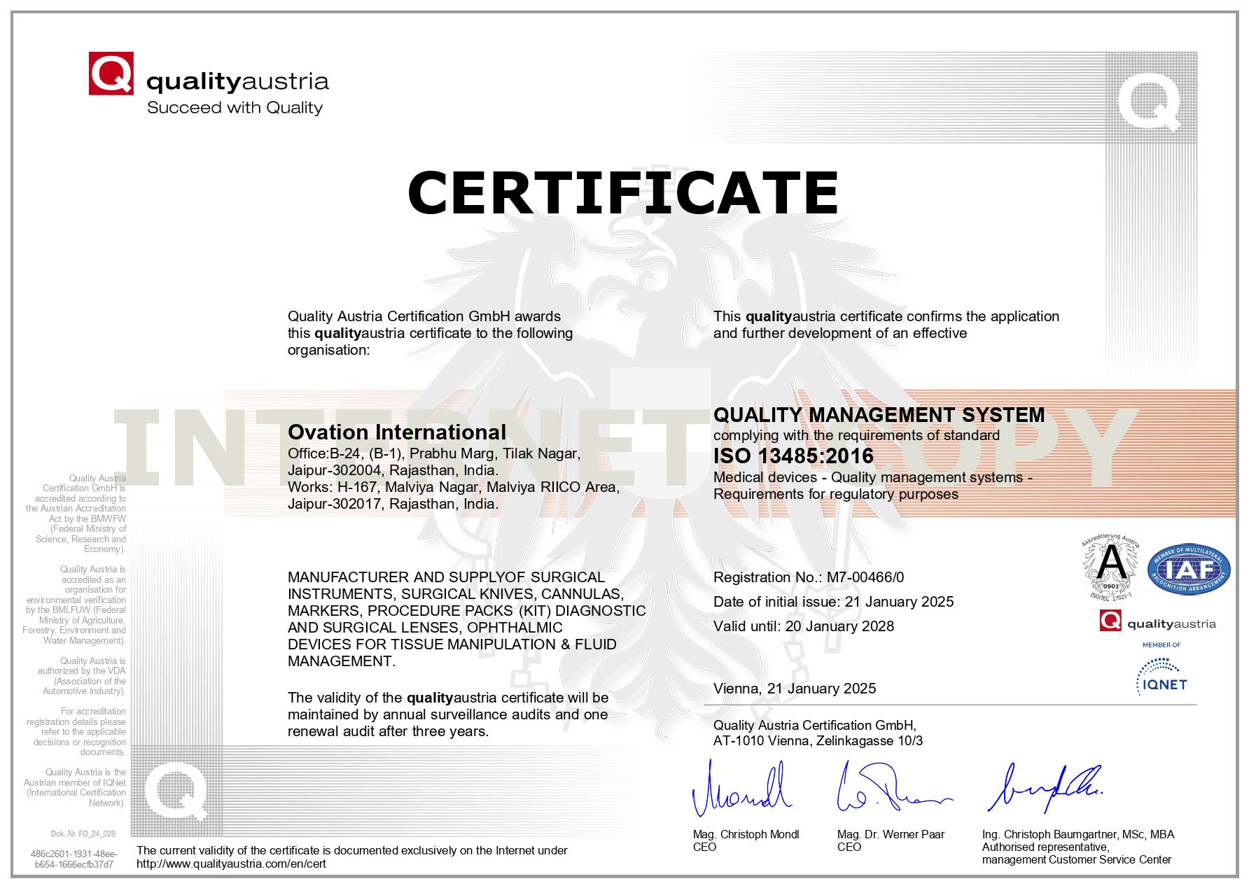 ISO 13485 Certificate